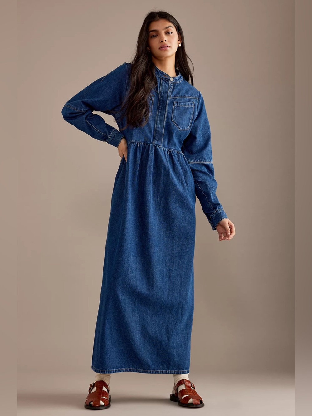 Anthropologie Aligne Mirabella Long Sleeve Denim Dress Size 16